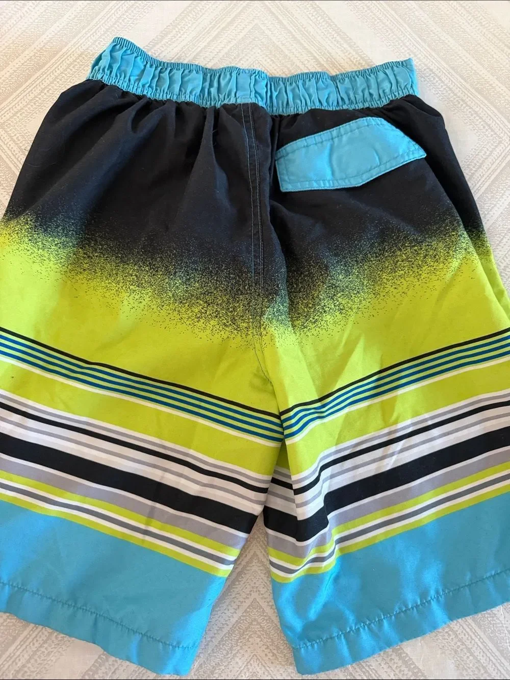 Tony Hawk Boys Black Lime Gradient Board Shorts Blue Stripe Swim Trunks L 14/16